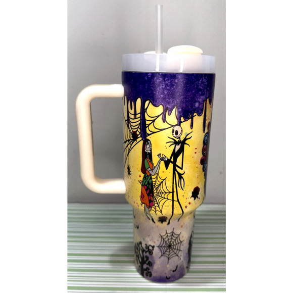 Jack & Sally Glow In The Dark Stainless-Steel Tumbler Cup Stanley 40 Oz EXC - Picture 4 of 10